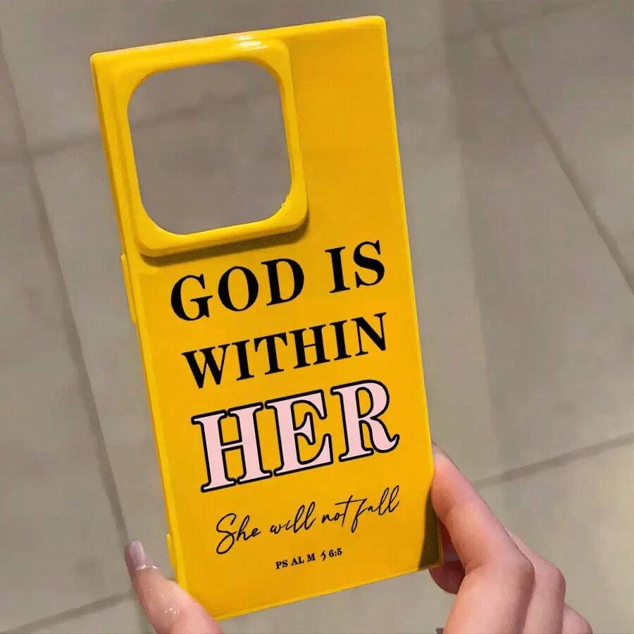 Funda con diseño de bloques con los Salmos de la Biblia, compatible con los modelos 16 Pro, 16, 15 Pro, 14, 14 Plus, 13, 13 Pro y 12 Pro. Serie 12 Pro. Diseño antigolpes con cobertura total, gran orificio, marco liso brillante y detalles llamativos. - Amarillo - Ver 1