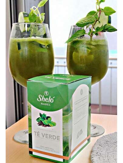 Shelo Nabel Té verde con pulpa de limón caja con 15 sobres, bebida saludable antioxidante, infusión natural para energía y bienestar, paquete práctico para oficina y hogar