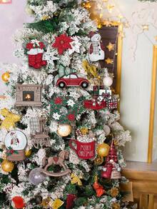 12 Stücke, Weihnachtliche Holzdekorationen, Weihnachtsbaum, Schneemann, Zwerg, ein safranfarbener Lastwagen, Kranz, Cut Out Holzschilder als Winterweihnachtsdekoration, Weihnachtsbaum Geschenke für Zuhause, Party, Thanksgiving, Halloween Dekorationsmaterial