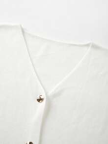 Elegaris Áo khoác cardigan dệt kim tay ngắn cổ chữ V mới cho mùa Xuân/Hè của FOR BEAUTY, thời trang và thanh lịch, đa năng cho công sở, kiểu dáng tối giản phù hợp cho các dịp thường nhật, đi làm và hẹn hò. Màu trắng. - trắng - Xem 7