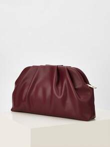 Ví cầm tay cổ điển màu trơn có khóa kéo, túi xách đa năng dung tích lớn, túi da PU thời trang, phù hợp cho nữ, thích hợp cho đám cưới, tiệc tùng, dạ hội, các sự kiện buổi tối. - Màu Đỏ Sâu - Xem 3