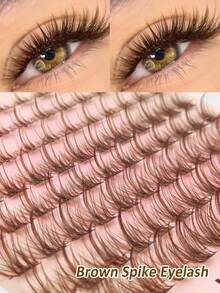 Rikuaild 96pcs Brown False Eyelashes, D Curl Fluffy Criss-Cross Fine Pointed Type Individual Lashes, Natural Soft Mixed Style, Daily DIY Makeup, False Lash Clusters, Individual False Lashes - D - View 3