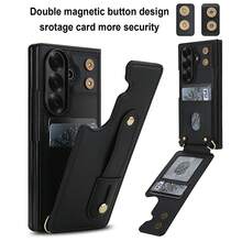 OUKNOEO Bolso bandolera de moda y estuche de teléfono de piel sintética, adecuado para Samsung Galaxy Z Fold 7 6 5 4, con correa de muñeca, correa colgante larga, doble cierre magnético y 4 ranuras para tarjetas - Negro - Ver 10