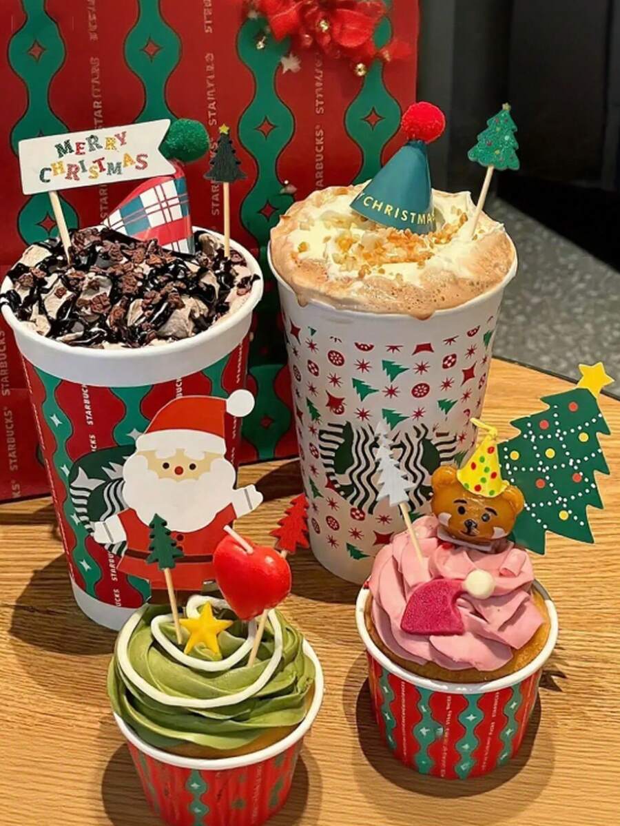 100 pièces Bâtonnets de fourchette de décoration d'arbre de Noël, de fruits colorés en bambou. Bâtonnets de décoration de boissons, bâtonnets à remuer, bâtonnets de décoration de gâteau de Noël créatifs. Cure-dents pour la dégustation d'aliments, convient pour la décoration de fêtes et de festivals.