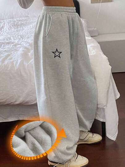 1 قطعة بنطلون كاجوال متعدد الاستخدامات مناسب للجميع مطبوع بنجوم للبنات/المراهقات، خريف/شتاء