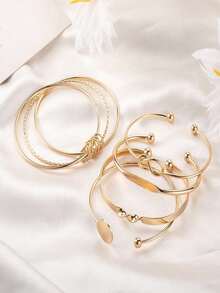 5pcs/Set Vintage Exaggerated Wide Cuff Bracelet Set, Gold Smooth Asymmetrical Bangle And Bracelets, Suitable Gift For Girlfriends And Friends.Perfect Gift For Birthdays, Holiday Gifts, And Parties. Suitable For Daily Wear And Holiday Celebrations, Suitable For All Seasons, And Is An Ideal Choice For Holiday Accessories. - 金色 - 查看 3