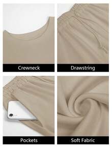 Fisoew Women Batwing Sweatshirt Wide Leg Pants Set Casual Fall Loungewear Two Piece Outfit Cozy Sweatsuit - Khaki - View 6