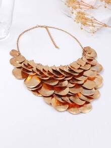 1pc Women's Punk Style Exaggerated Geometric Metal Layered Bib Necklace - Geometric Metallic Bib Necklace - View 6