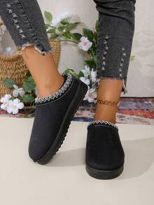 2025年秋冬新款女士毛绒拖鞋，厚底封闭式趾套脚蓬松拖鞋，带毛绒衬里 - 黑色 - 查看 3