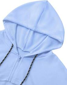 Women Crop Top Pullover Sweatshirt Long Sleeve Drawstring Hoodie - Màu xanh lam - Xem 4