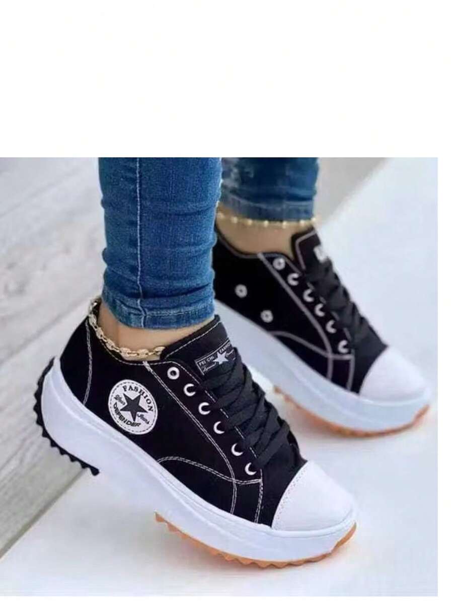 Women's Casual Platform Sneakers For Walking, Everyday Wear, College, School, Casual Fashion - đen - Xem 1