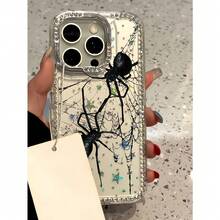 Elegante funda para teléfono IMD con diseño de araña negra y polvo brillante, orificio grande y borde transparente brillante, compatible con phone 16 Pro Max, 15, 14 Plus, 13 y 12. Regalos de Año Nuevo, Pascua y Halloween para amigos y familiares. - transparente - Ver 3
