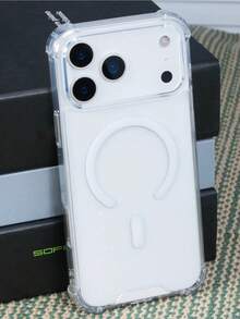 1 pieza Funda magnética transparente de cristal de 4 esquinas minimalista compatible con iPhone 17 Pro Max, antigotas, carga inalámbrica suave