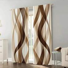 2PCS Elegant Dark Curtains With Brown And Brown Wave Print Patterns, Suitable For All Seasons Decoration, Suitable For Living Rooms, Bedrooms, Etc. - Machine Washable, Pole Pocket Design, Suitable For Curtains In Living Rooms