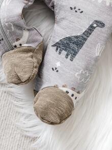 2件套男婴恐龙印花圆领连体衣，棕色和灰色