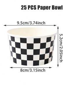 10个装赛车主题生日派对8盎司一次性纸碗，生日快乐婴儿派对性别揭晓派对纸质餐具，黑白格子纸碗，纸质冰淇淋杯，爆米花盒，食品容器 - 黑白方格 - 查看 5