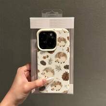 1pc TPU Material Cute Hedgehog & Pine Cone Branch Pattern Phone Case Compatible With Iphone/ Phones - White - View 3