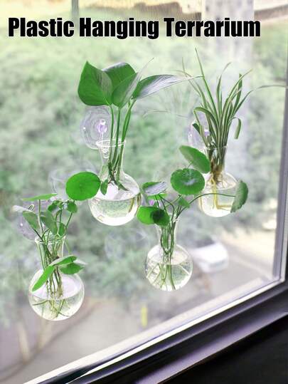 4 y 2 PIEZAS Estaciones de propagación de plantas de ventana - Terrario colgante de plástico sin taladro con ventosas, macetas hidropónicas para bulbos para plantas de interior, decoración para el hogar y la oficina