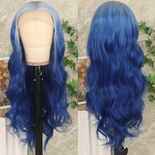 13X4 Free Part Ombre Pink Body Wave Synthetic Lace Front Wigs For Women 28 Inch Long Wavy Hair Wigs Glueless Soft Pink Ombre Colored Wigs Heat Resistant Christmas Wig Natural Long Wave Lace Front Wigs For Daily Party Cosplay Use - 漸層藍色 - 查看 6