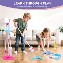 Children's Cleaning Tool Play Set Toy With Stand, Realistic Housework Simulation, Pretend Play Broom, Mop, Role Play Props Gift For Boys And Girls (Some Parts Are Sent Random Colors)