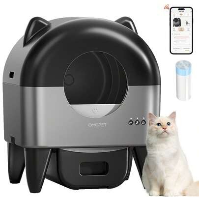 Self Cleaning Litter Box Automatic For Multiple Cats, 95+15L Extra Large Self-Cleaning With Amibent Light, APP-Controlled Electric Litter Tray With Smart Sensors, Odor-Free, Safety Protection, Low Noise With Garbage Bag, Without Battery