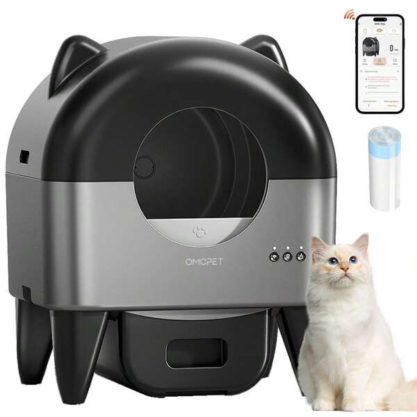 95% NEW  Self Cleaning Litter Box Automatic For Multiple Cats, 95+15L Extra Large Self-Cleaning With Amibent Light, APP-Controlled Electric Litter Tray With Smart Sensors, Odor-Free, Safety Protection, Low Noise With Garbage Bag, Without Battery