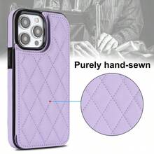 奢华时尚双扣迷你香水钱包，带卡槽、相框、支架、RFID屏蔽功能，磁吸翻盖PU皮革手机壳，兼容三星Galaxy，商务防震防摔 - 紫色 - 查看 8