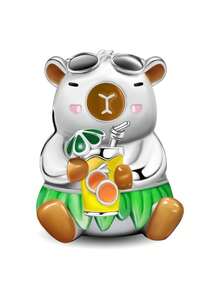 1pc Fashionable 925 Sterling Silver Shiny Tropical Shell Pearl Pendant, Suitable For Women Jewelry DIY Bracelet - Tropical Capybara - View 4