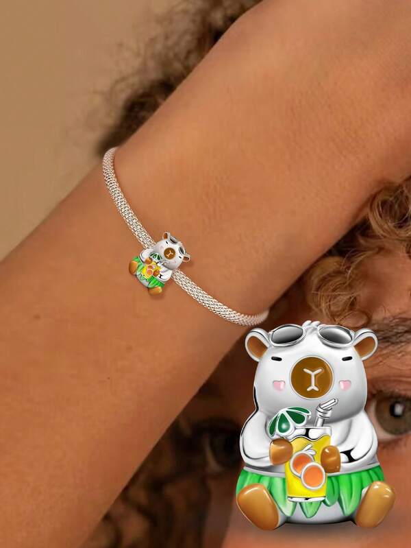 1pc Fashionable 925 Sterling Silver Shiny Tropical Shell Pearl Pendant, Suitable For Women Jewelry DIY Bracelet