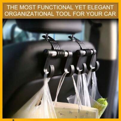 1个360度旋转汽车头枕挂钩，汽车后座储物挂钩，通用多功能汽车配件，适用于放置钱包、购物袋、外套、旅行必需品、多功能汽车收纳配件