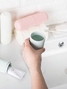 1pc Travel Toothbrush Storage Box, Portable Dust-Proof Toothbrush, Toothpaste, Toiletry Storage Box For Travel, Camping, Rinsing Cup