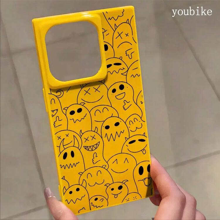 Funda con diseño de bloques y líneas negras con expresión de dibujo. Compatible con los modelos 16 Pro, 16, 15 Pro, 14, 14 Plus, 13, 13 Pro, 12 Pro y 12 Pro. Diseño antigolpes de cobertura total con orificio grande, marco liso brillante y detalles llamativos. - Negro - Añade 3