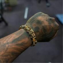 1pc Men's 18K Gold Plated Plated Cuban Link Chain Bracelet  8-22mm Men'S Cuban Chain  Classic Hip-Hop Accessory 316L  Stainless Steel Unisex Gift Music 2025 Autumn And Winter Fashion Bracelet Auspicious New Year Gifts - 14mm/0,55 inch - Xem 7