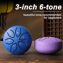 1 pieza Tambor etéreo de 3 pulgadas y 6 tonos, mini tambor de lengüeta de acero, tambor de lluvia para exteriores, instrumento profesional para adultos principiantes para una fácil introducción a la percusión, disponible en varios colores, sonido claro, adecuado para meditación, enseñanza, entretenimiento, etc., y también hace un excelente regalo.