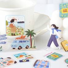 30张户外装饰贴纸，图案包括椰子树、飞机、旅行包，适用于剪贴簿、相册、行李箱、办公电脑、学生笔记本、铅笔盒、学习用品、派对装饰、学生文具剪贴簿用品。 - 淺藍色 - 查看 5