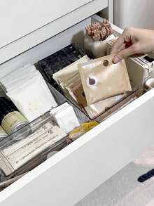 4 Pieces/Set, 87 Pieces/Set, 16 Pieces/Set, 25 Pieces/Set Transparent Pet Desktop Storage Box With Multi-Function Drawer, Kitchen Cosmetic Storage Box For Classifying Daily Items, Decorations, Fall Decorations, Party Decorations, Room Decorations, Home Decorations, Bedroom Decorations, Home Necessities, Must-Have For Back To School Season - Clear - View 5