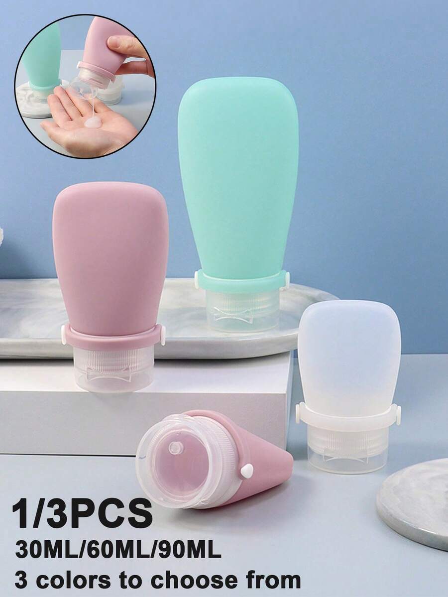 30毫升/60毫升/90毫升硅胶旅行瓶套装，可重复灌装防漏旅行容器，适用于乳液、洗发水、护发素、化妆品等，适合浴室、宿舍使用，3种颜色可选 - 彩色 - 查看 1