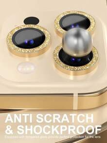 3pcs For IPhone 16Pro/IPhone16 Pro Max/15/14/13/12/11 Camera Lens Protective Film Shiny, [Glitter Decoration] Ultra HD Tempered Glass Cover, Metal Lens Screen Protective Ring, Glitter Gold
