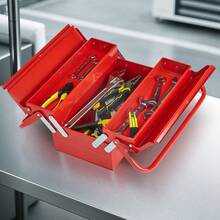 14" 2-Tier 3-Tray Folding Tool Box With Handle, Red - Red - View 9
