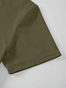 Vibrant Cartoon Frog Print Crew Neck T-Shirt - Soft Micro Elasticity Polyester Fabric, Regular Length, Casual Short Sleeve Top For Spring & Summer, Womens Fashion Clothing With Positioning Printing - 軍綠色 - 查看 4