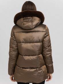 Plain    Casual    Zipper  Pocket  Contrast Faux Fur