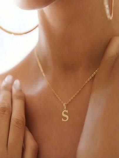 [Lowest Price In 30 Days]1pc Exquisite Fashion Jewelry Necklace, Stainless Steel A-Z,26 English Initials Pendant, Holiday, Suitable Women To Wear Daily Stainless Steel Letter Pendant Necklace