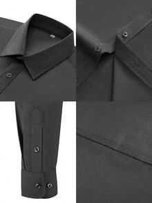 Men's Dress Shirts Solid Long Sleeve Stretch Wrinkle-Free Formal Shirt Business Casual Button Down Topshalloween - 酒紅色 - 查看 8