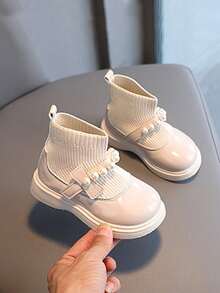 1双女童靴子，2025秋冬新款校园户外休闲踝靴 - 米色 - 查看 5