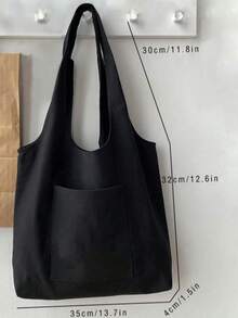 Women Simple Canvas Tote Bag, Open-Top Canvas Shoulder Bag, Handbag, Simple Briefcase Bag For Elementary/High School/College Students, Document Holder, Travel Bag - Black - View 3