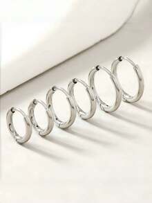 Juego de 6 anillos de acero inoxidable con múltiples tamaños, aretes de acero inoxidable 304 hipoalergénicos, diseño circular elegante y joyas personalizadas para las orejas, adecuadas para uso diario. - Pendientes de acero 304 - Ver 5