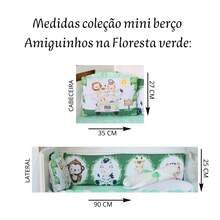 Kit Mini Berço Menina Menino com Trança Sublimado Light 10 Peças - Amiguinhos Da Floresta Verde - Visão 5