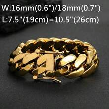 1pc Men's 18K Gold Plated Plated Cuban Link Chain Bracelet  8-22mm Men'S Cuban Chain  Classic Hip-Hop Accessory 316L  Stainless Steel Unisex Gift Music 2025 Autumn And Winter Fashion Bracelet Auspicious New Year Gifts - 16毫米/0.62英寸 - 查看 4