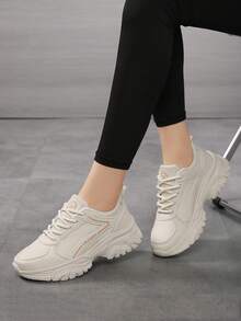 Women's Lace-Up Outdoor Casual Sneakers, Waterproof Non-Slip Running Shoes, Suitable For Spring, Autumn And All Seasons - 282米白 - 查看 3