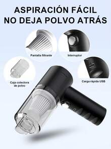 Aspiradora de coche, 50000pa Aspiradora portátil potente Mesa de limpieza de automóviles cable pistola de vacío inalámbrica de alta potencia soplador de automóviles portátiles, potente aparato de limpieza portátil para coche, limpiador de vehículos inalámbrico,pequeña, inalámbrica, con fuerte succión para la limpieza del hogar, el coche y el escritorio. - Negro - Ver 10